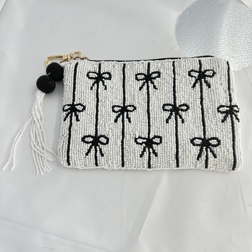 India Handmade Wondering Moon Beaded Travel Pouch with Bows